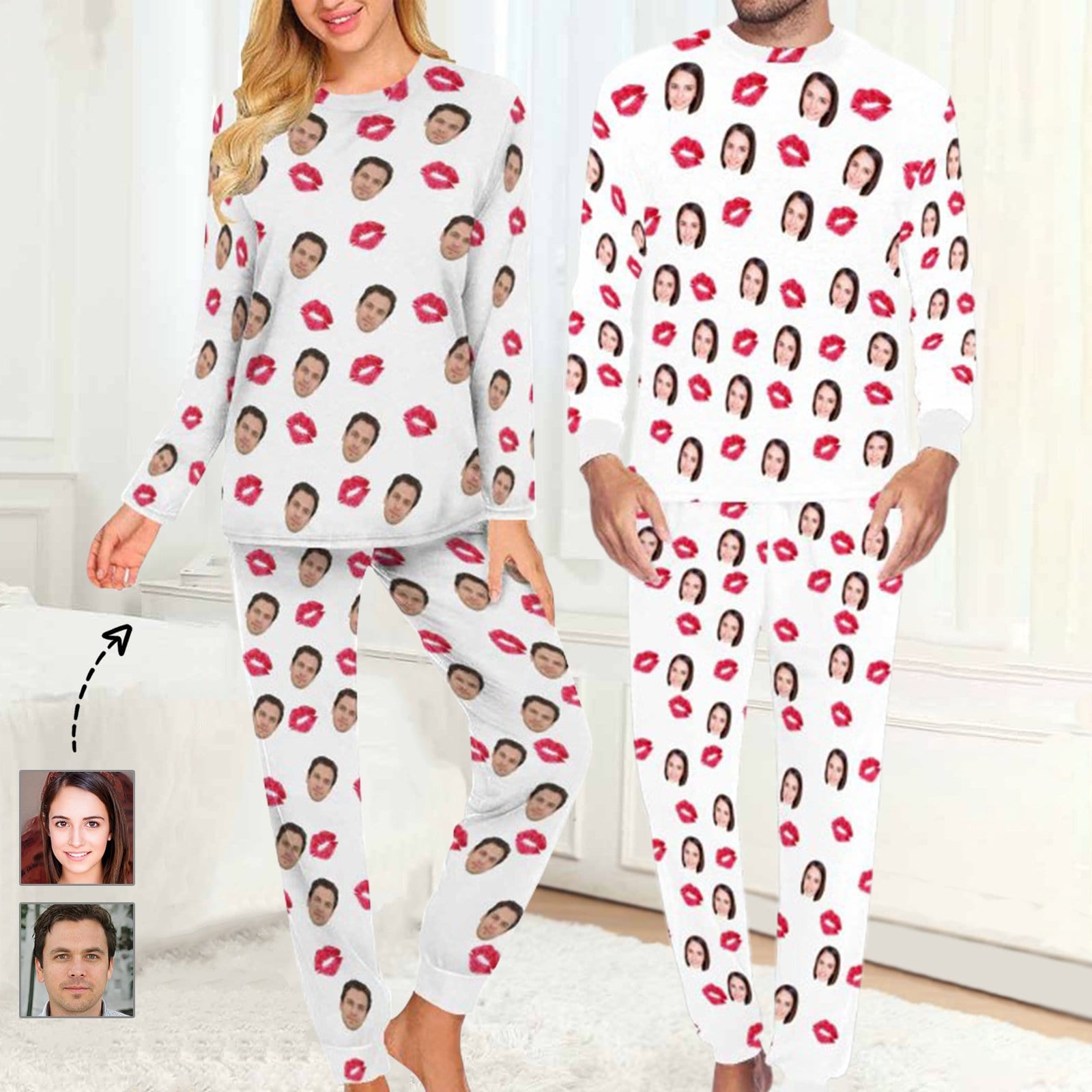 Couple Sleepwear Custom Face XO Black Couple Matching Pajamas –  CustomFaceShirt