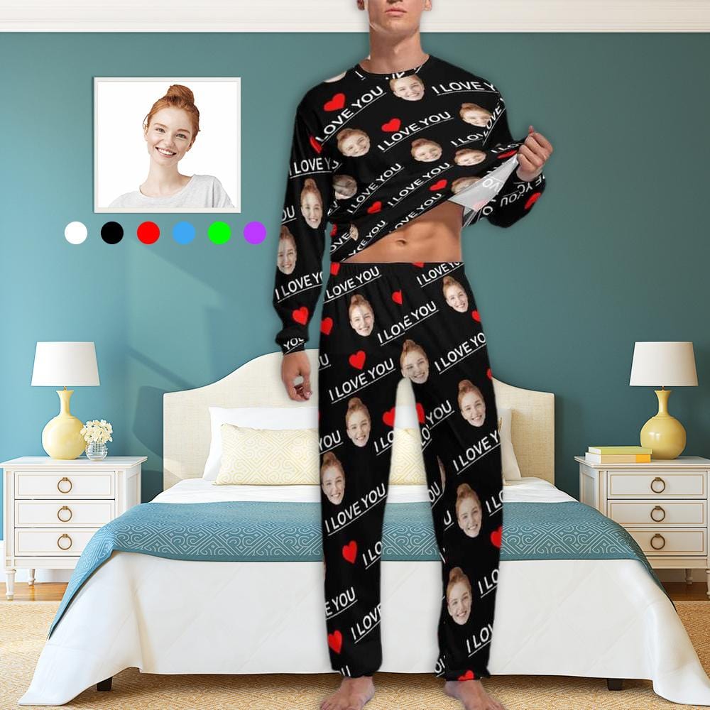 Custom Face I Love You Men's Pajamas Personalized Photo Sleepwear Sets – Custom  Face Shirt