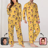 Custom Face Palm Tree Long Sleeve Cardigan Pajama Set - Yellow