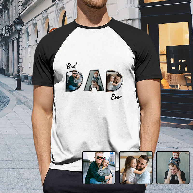 Custom 3 Photos Best Dad Ever Men's Black Short Sleeve T-shirt
