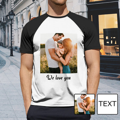 Custom Photo & Text Men's Black Short Sleeve T-shirt