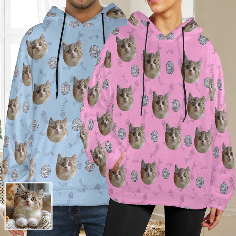 Custom Cat Face Soft Flannel Hooded Sweatshirt Hoodie