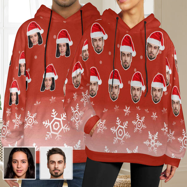 Custom Face with Christmas Hat Soft Flannel Hooded Sweatshirt Hoodie