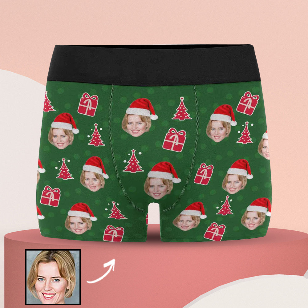 Custom Face Men's All Over Print Boxer Briefs Personalized Christmas Green Gifts Underwear