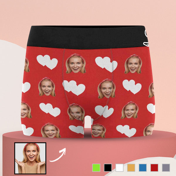 Personalized Men's All Over Print Boxer Briefs Custom Face Love Heart Red Underwear for Boyfriend Husband