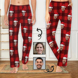 Custom Face Red Plaid Christmas Hat Sleepwear Personalized Women's&Men's Slumber Party Long Pajama Pants