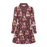 Custom Face Little Bear Pattern Children's Long Sleeved Polo Shirt Dress