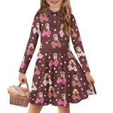 Custom Face Little Bear Pattern Children's Long Sleeved Polo Shirt Dress