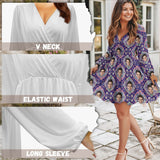 Custom Face Purple Outline Women's Deep V Neck Long Sleeve Tunic Loose Short Dress