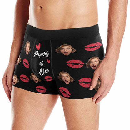 Custom Girlfriend Face & Text Lips Pattern Men's All Over Print Boxer Briefs Personalized Love Heart Underwear