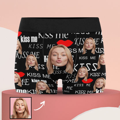 Custom Girlfriend Face With Kiss Me Text All Over Men's All Over Print Boxer Briefs Personalized Underwear