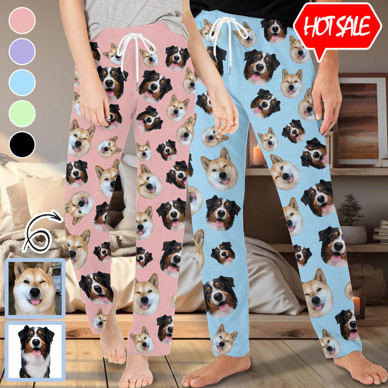 Personalized Long Pajama Pants Lacing Custom Pet Face Multicolor Sleepwear Slumber Party