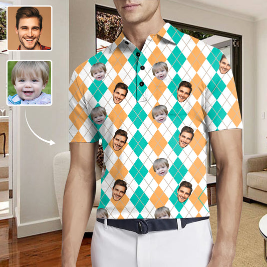 Custom Face Plaid Shirt Men's All Over Print Polo Shirt