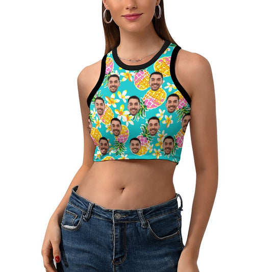 Custom Face Pineapple Print Women's Crop Top Tank Top