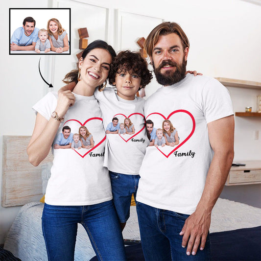 Custom Family Portrait Love Heart Print T-shirt