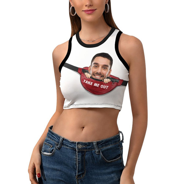 Custom Face Take Me Out from Pocket Women's Crop Top Tank Top - White
