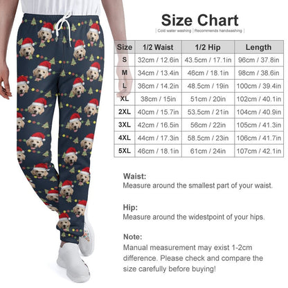 Custom Pet Face with Hat Christmas Tree Gifts Men's Sweatpants Personalized Sports Pants