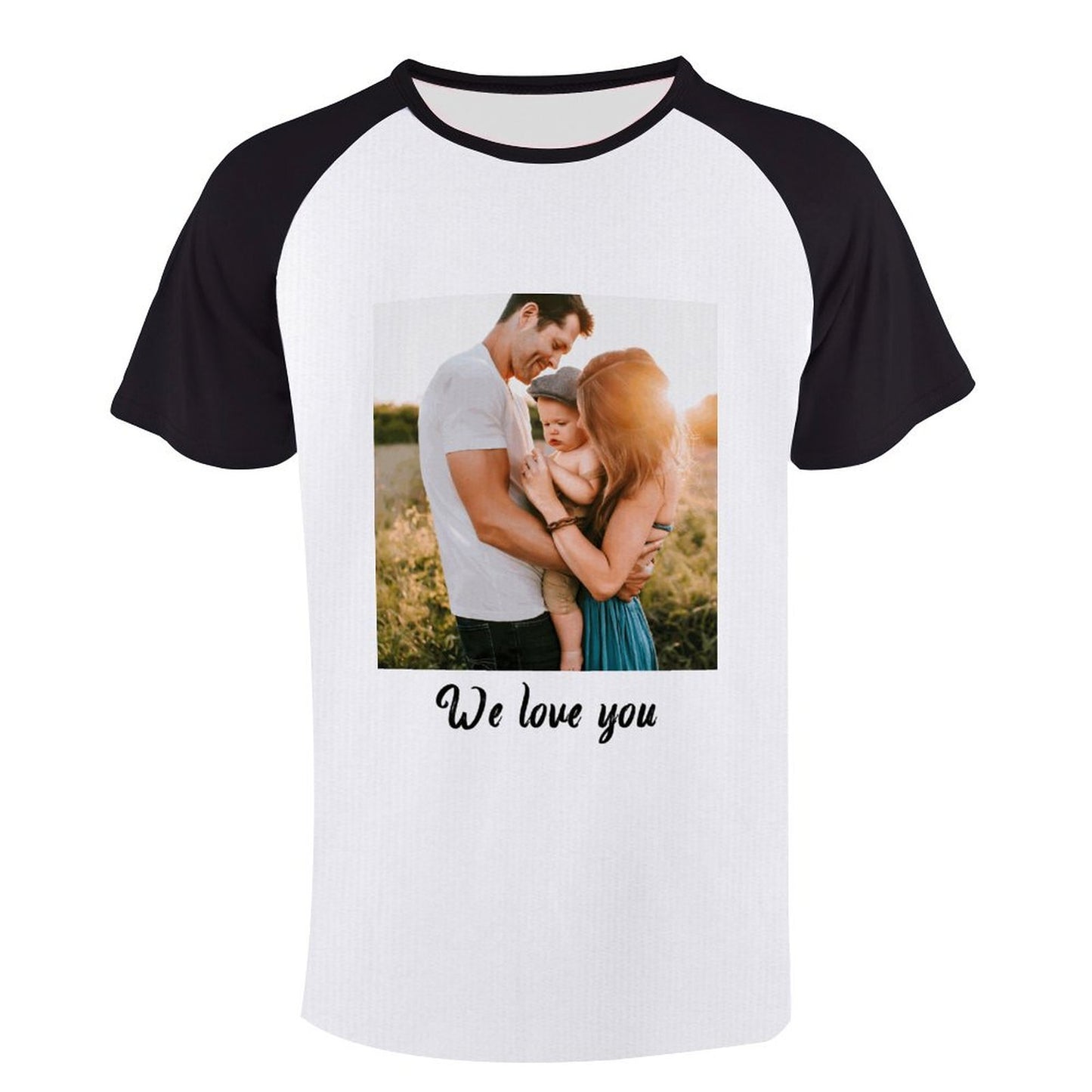 Custom Photo & Text Men's Black Short Sleeve T-shirt