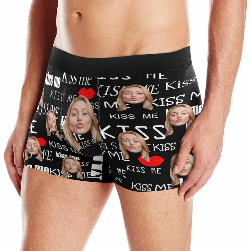 Custom Girlfriend Face With Kiss Me Text All Over Men's All Over Print Boxer Briefs Personalized Underwear