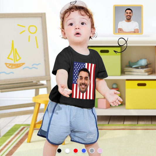 Custom #2-8Y Custom Face American Flag Tee For Toddler Kids Kid's All Over Print T-shirt - YesCustom