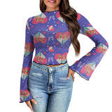 Custom Photo Love Shape Women's Bell Sleeve Top - Purple