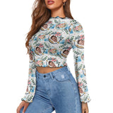 Custom Face Flower Basket Women's Bell Sleeve Top - White