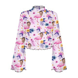 Custom Face Pink Flamingo Women's Bell Sleeve Top - White