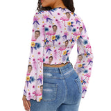 Custom Face Pink Flamingo Women's Bell Sleeve Top - White