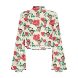 Custom Face Rose Pattern Women's Bell Sleeve Top - White