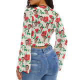 Custom Face Rose Pattern Women's Bell Sleeve Top - White