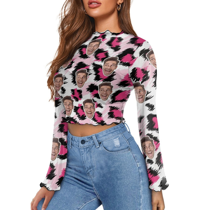 Custom Face Graffiti Pattern Women's Bell Sleeve Top - White