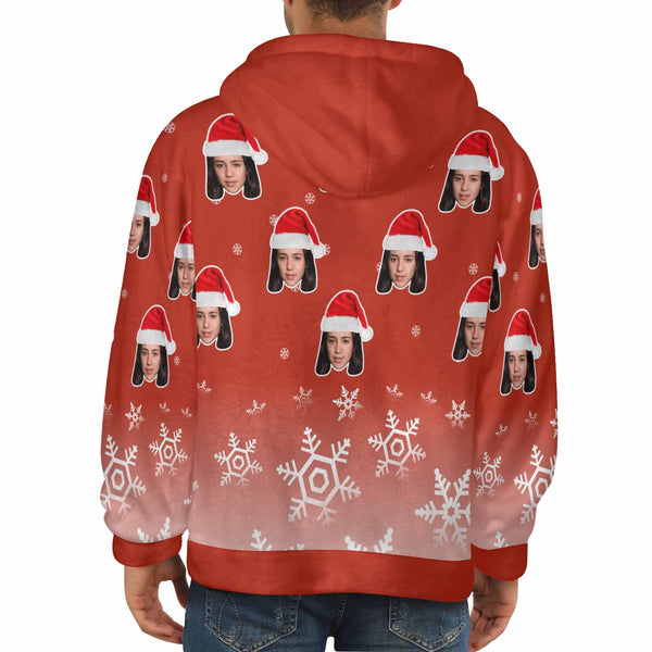 Custom Face with Christmas Hat Soft Flannel Hooded Sweatshirt Hoodie