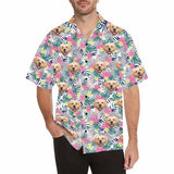 Custom Face Flower Leaves Men's All Over Print Hawaiian Shirt - White