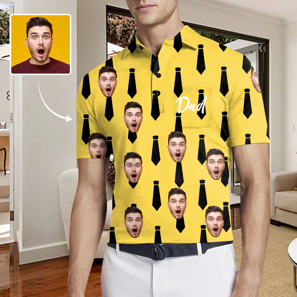 Custom Face Tie Print Yellow Men's All Over Print Polo Shirt