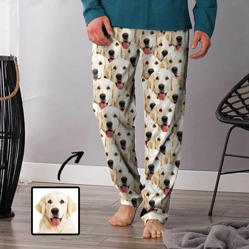 Custom Couple Face Pet Dog Seamless Sleepwear Personalized Women's&Men's Slumber Party Long Pajama Pants