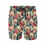 Custom Face Flower Leaves Palm Leaves Men's Mid-Length Swim Shorts - Deep Bule