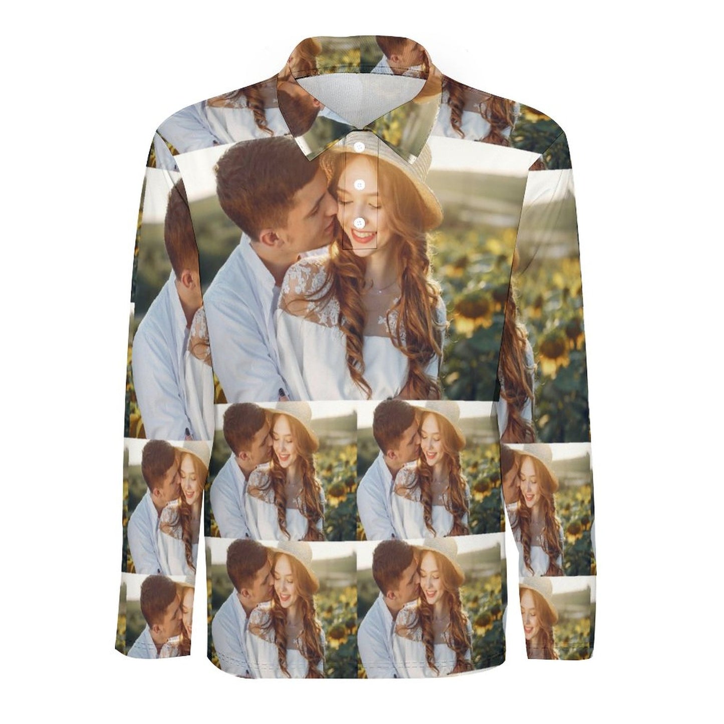 Custom Photo Patchwork Men's Long Sleeve Sports Golf Polo Shirt