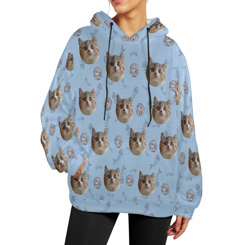 Custom Cat Face Soft Flannel Hooded Sweatshirt Hoodie