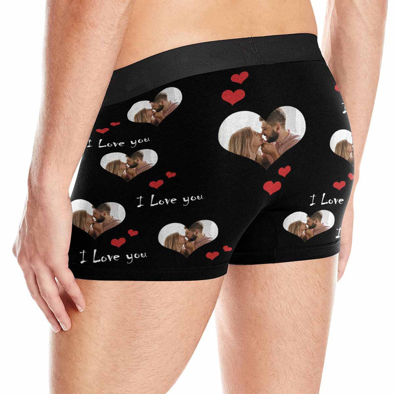 Custom Photo As Love Heart Shape I Love You Men's All Over Print Boxer Briefs Personalized Love Heart Underwear