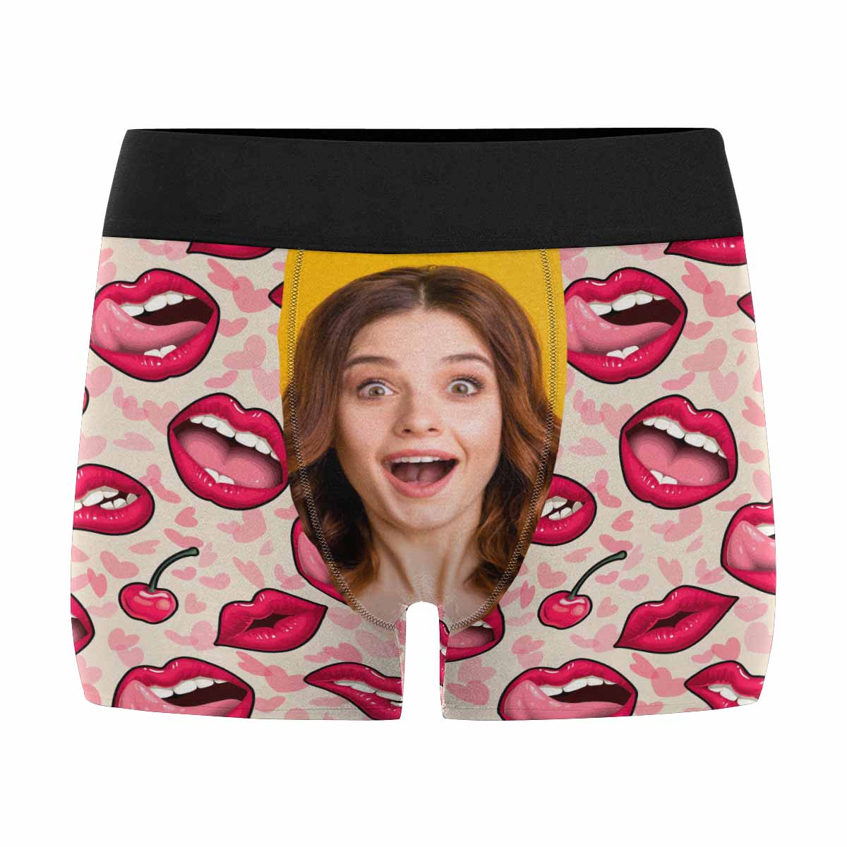 Custom Girlfriend Face Licking Lips Pattern Men's All Over Print Boxer Briefs Personalized Love Heart Underwear