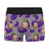 Custom Girlfriend Face Eggplant Pattern Men's All Over Print Boxer Briefs Personalized Underwear