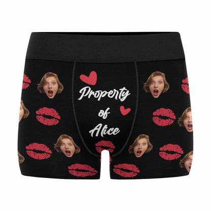 Custom Girlfriend Face & Text Lips Pattern Men's All Over Print Boxer Briefs Personalized Love Heart Underwear