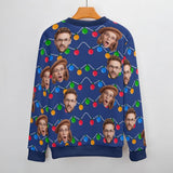 Custom Face Christmas Colored Lights Pattern Fake Cardigan Unisex Crew Neck Sweater