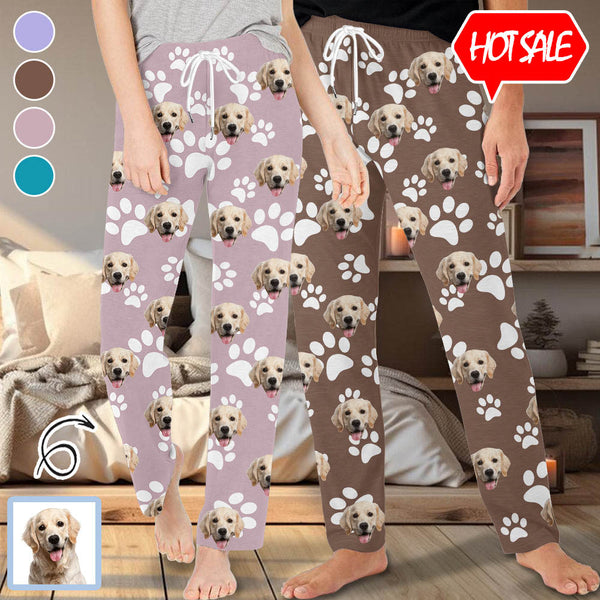 Personalized Long Pajama Pants Lacing Custom Pet Face Foot Print Multicolor Sleepwear Slumber Party