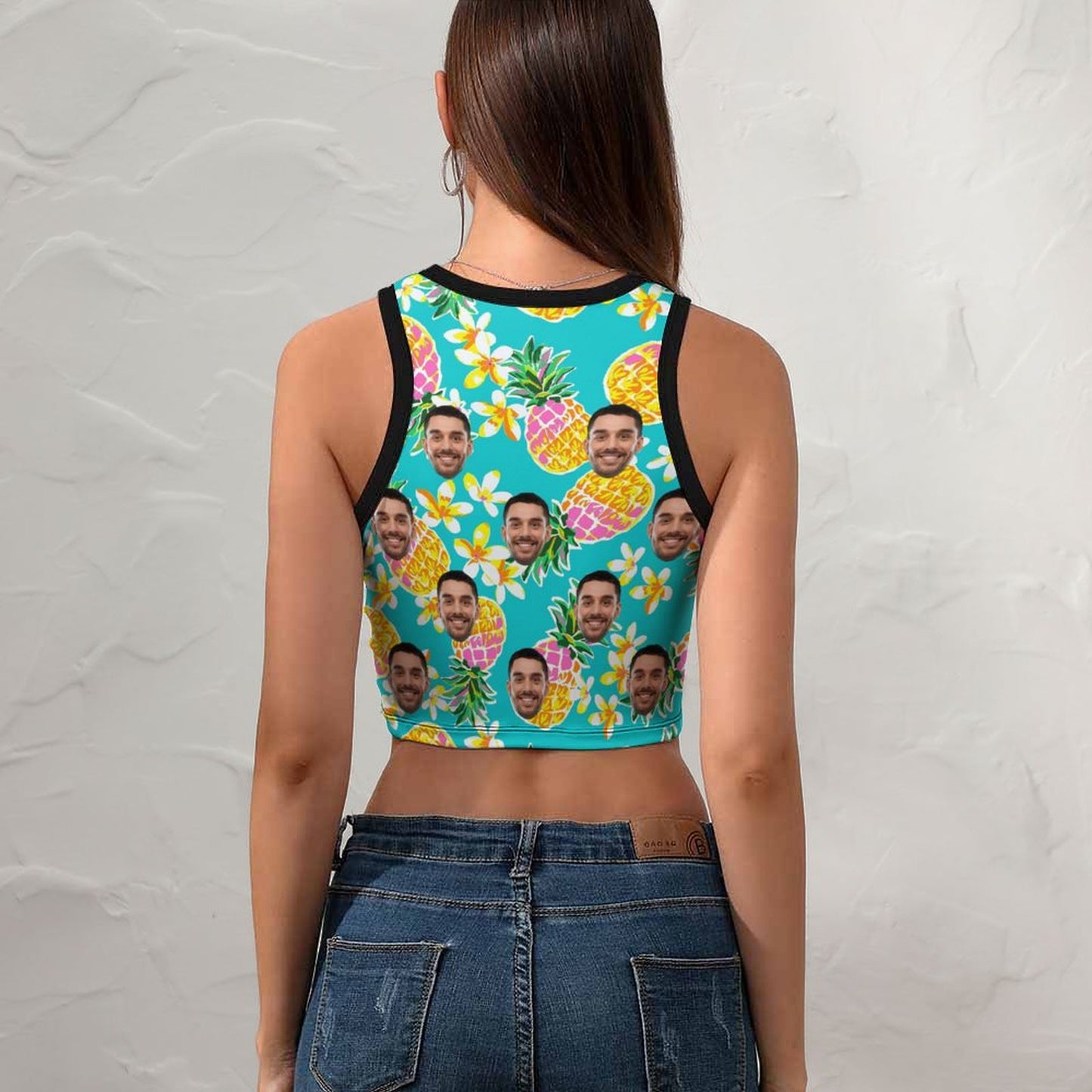 Custom Face Pineapple Print Women's Crop Top Tank Top