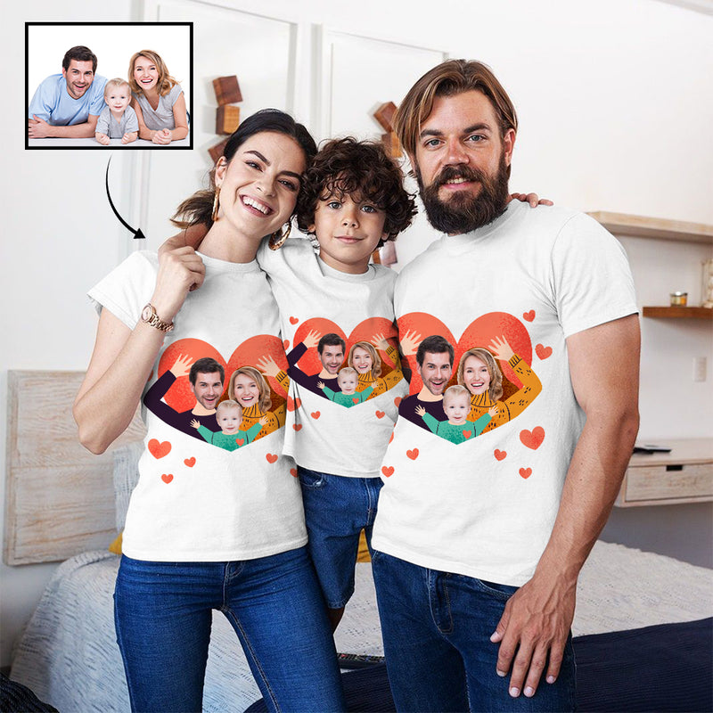 Custom Family Portrait Red Love Heart Background T-shirt