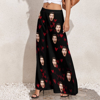 Custom Face Love Print Women's Wide Leg Pants - Black