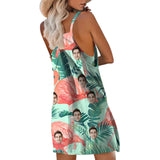 Custom Face Flamingo Print Spaghetti Straps Built-in Shorts One-piece Dress