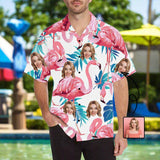 Custom Face Flamingo Hawaiian Shirt with Face for Men Personalized Photo Men Aloha Beach Tropical Pineapple Floral Shirts