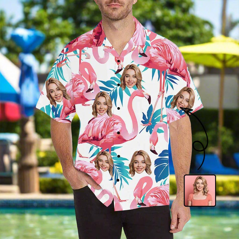 Custom Face Flamingo Hawaiian Shirt with Face for Men Personalized Photo Men Aloha Beach Tropical Pineapple Floral Shirts